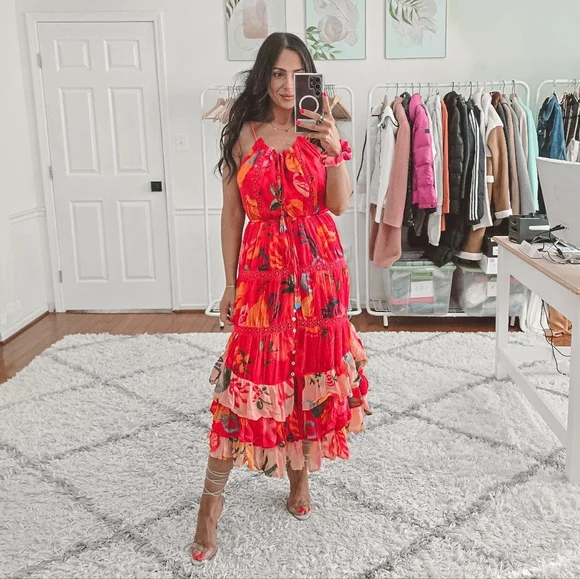 Farm Rio mixed fruits asymmetrical ruffled midi dress nwt - Picture 7 of 15